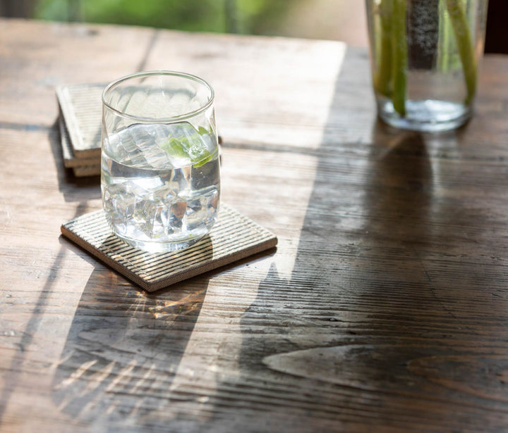 SET/4 COASTERS SQUARE CANDY STRIPE BROWN #52234