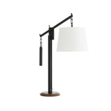 TABLE LAMP AGED BRONZE/BROWN WOOD (NRD)