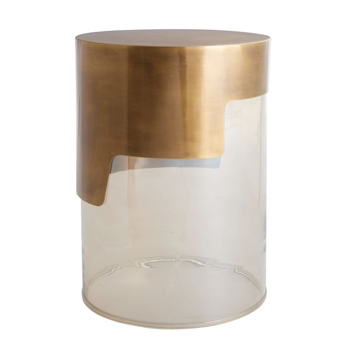 ACCENT TABLE SMOKED GLASS WITH BRASS CUFF TOP #53539