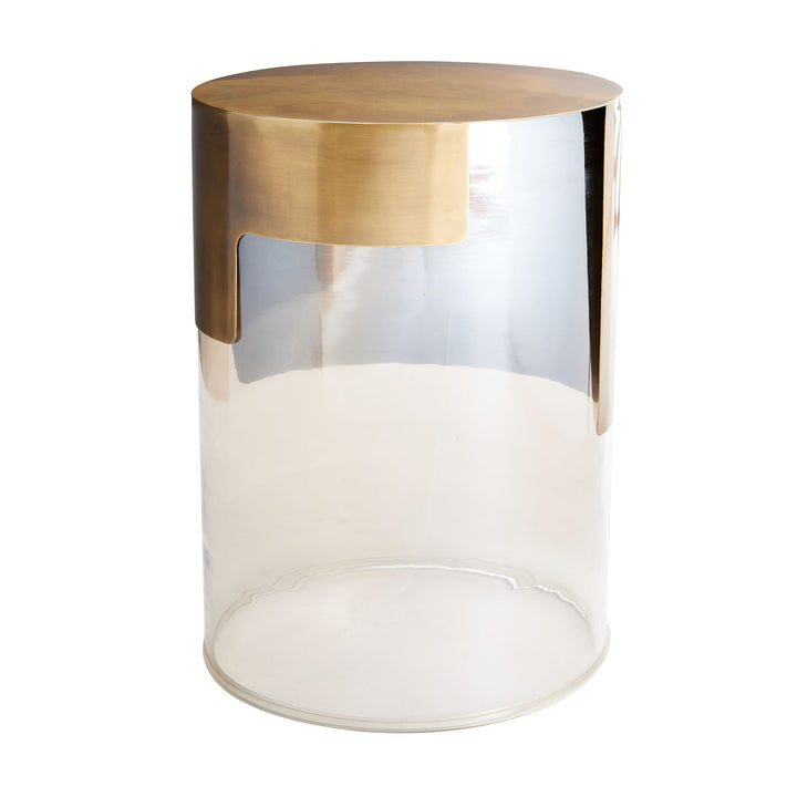 ACCENT TABLE SMOKED GLASS WITH BRASS CUFF TOP #53539