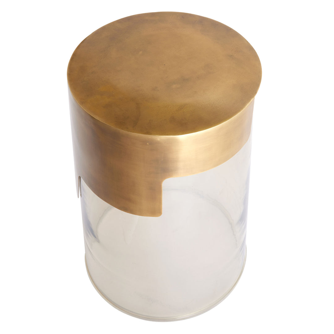 ACCENT TABLE SMOKED GLASS WITH BRASS CUFF TOP #53539