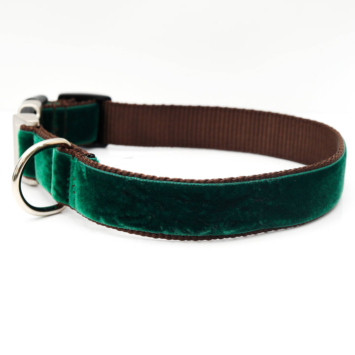 DOG COLLAR EVERGREEN DARK GREEN VELVET