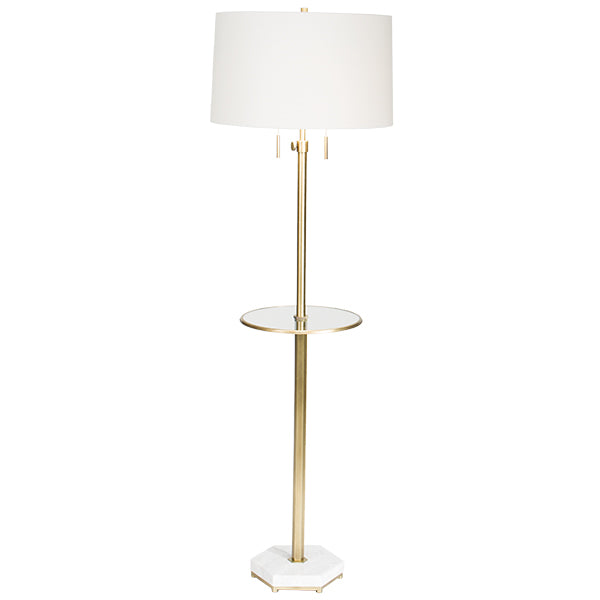 FLOOR LAMP ANTIQUE BRASS WITH GLASS TABLE
