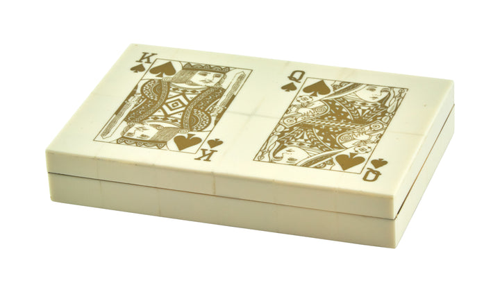 PLAYING CARD BOX BONE/GOLD DOUBLE SET #53998