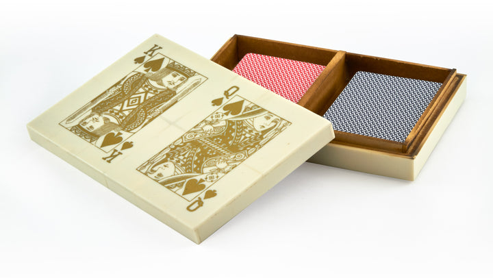 PLAYING CARD BOX BONE/GOLD DOUBLE SET #53998
