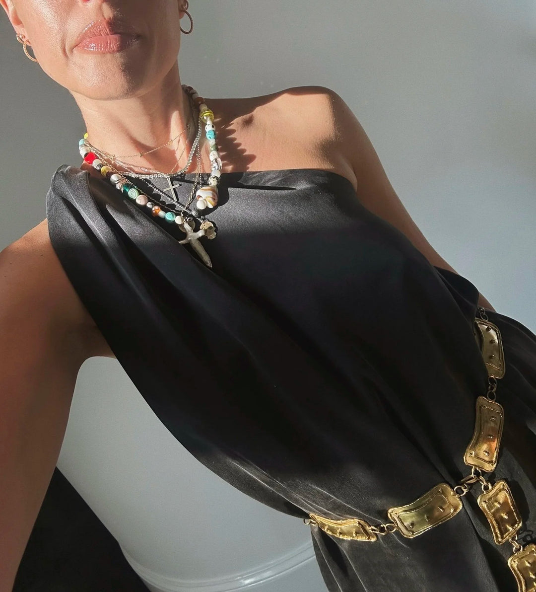 DRESS PAIX ONE SHOULDER TWISTED ARM CAVIAR