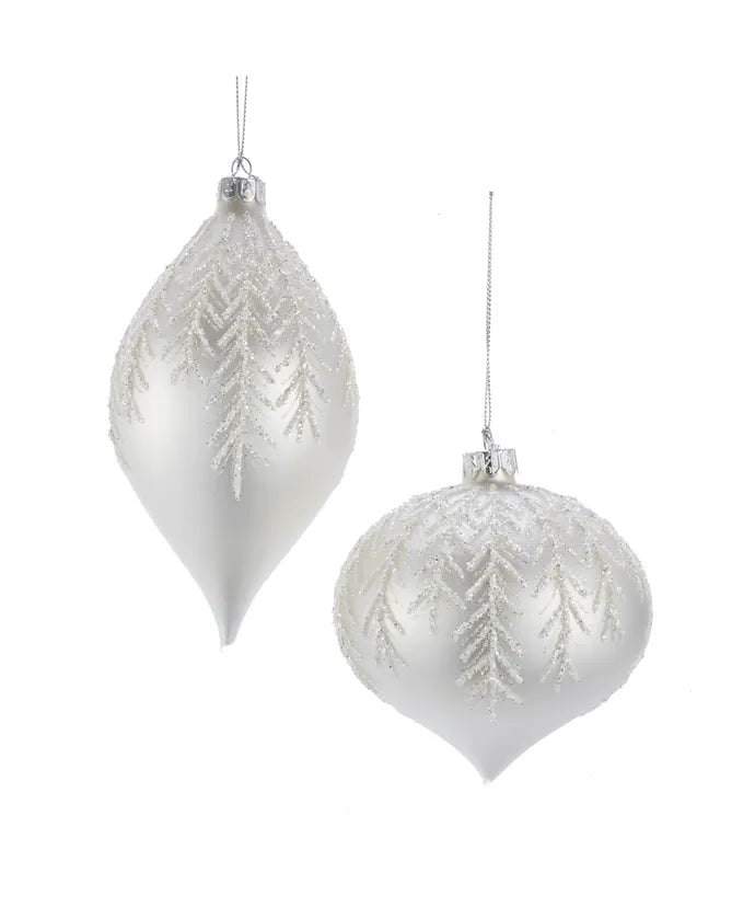 ORNAMENT SILVER/WHITE PINE LEAF