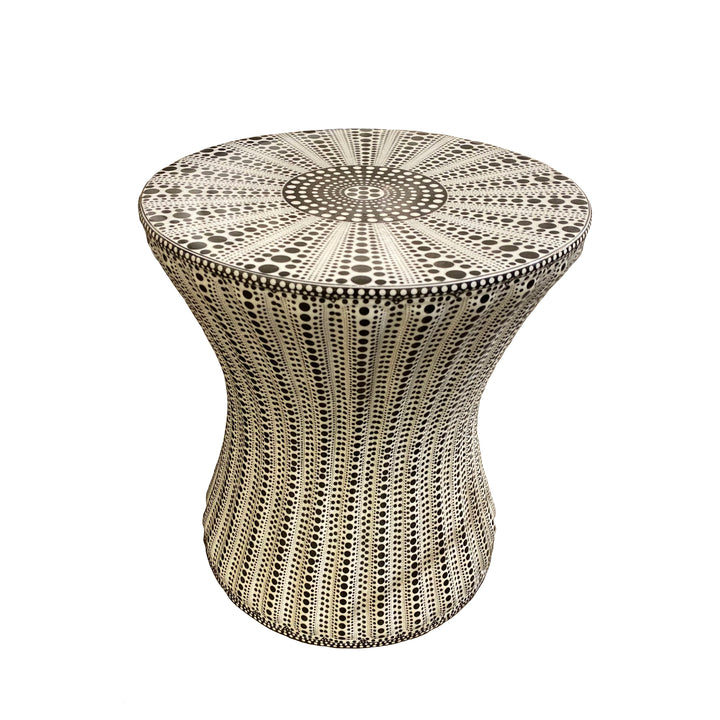 STOOL/TABLE WHITE BLACK CONCAVE RIBBED #56070