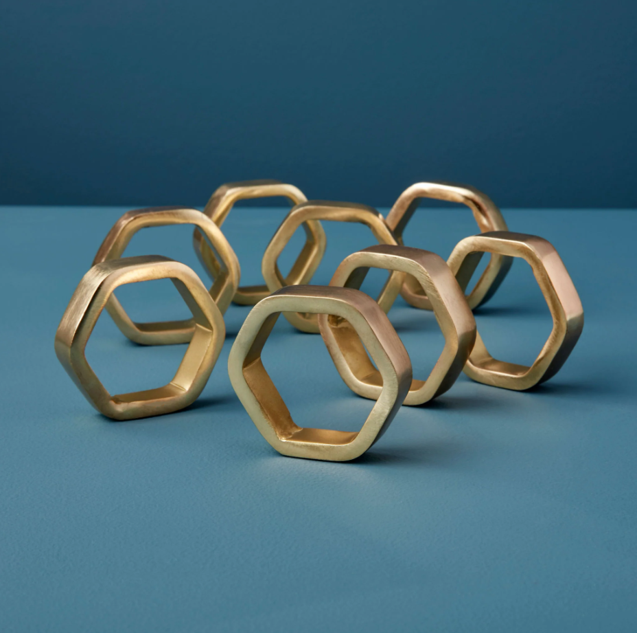 NAPKIN RING GOLD HEXAGON #56639