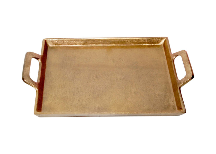 TRAY ALUMINUM WITH HANDLES ANTIQUE BRASS