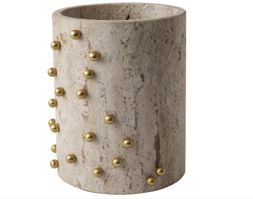 VASE WIDE CONFETTI TRAVERTINE