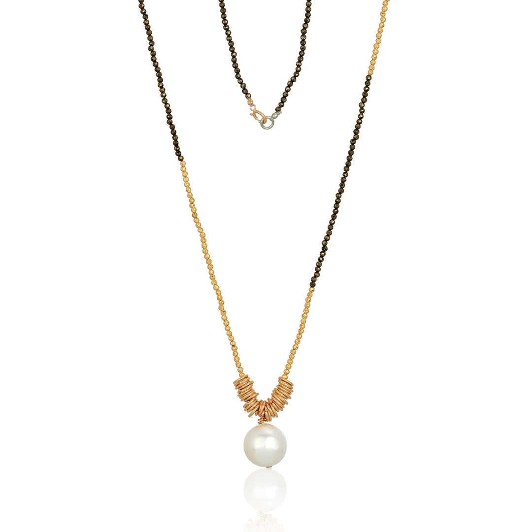 NECKLACE EDEN GOLDEN MIXED PYRITE WITH PEARL PENDANT