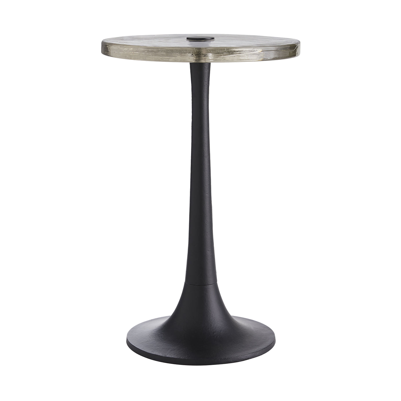 ACCENT TABLE GLASS TOP WITH TULIP IRON BASE