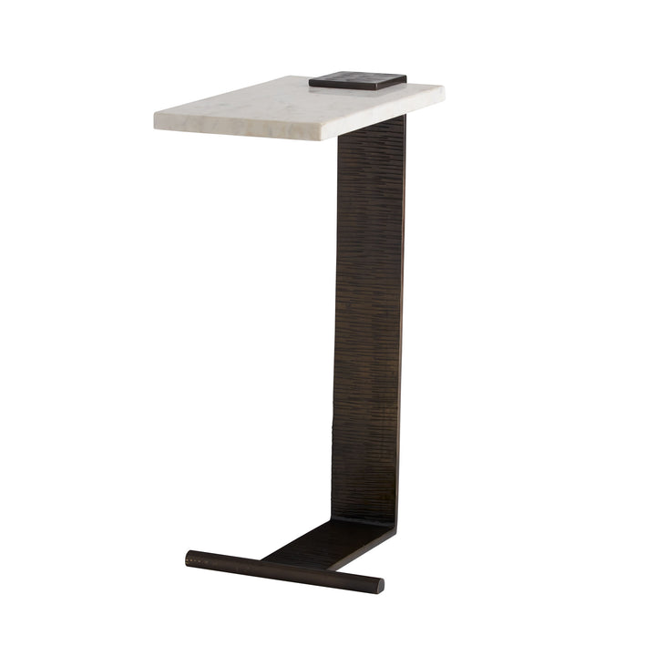 ACCENT TABLE C-SHAPE WHITE MARBLE TOP IRON STAND #58611