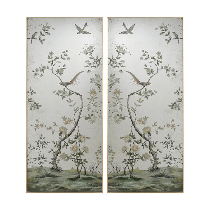 MIRRORS HAND PAINTED W/GOLD FRAME S/2 67x30 #58858