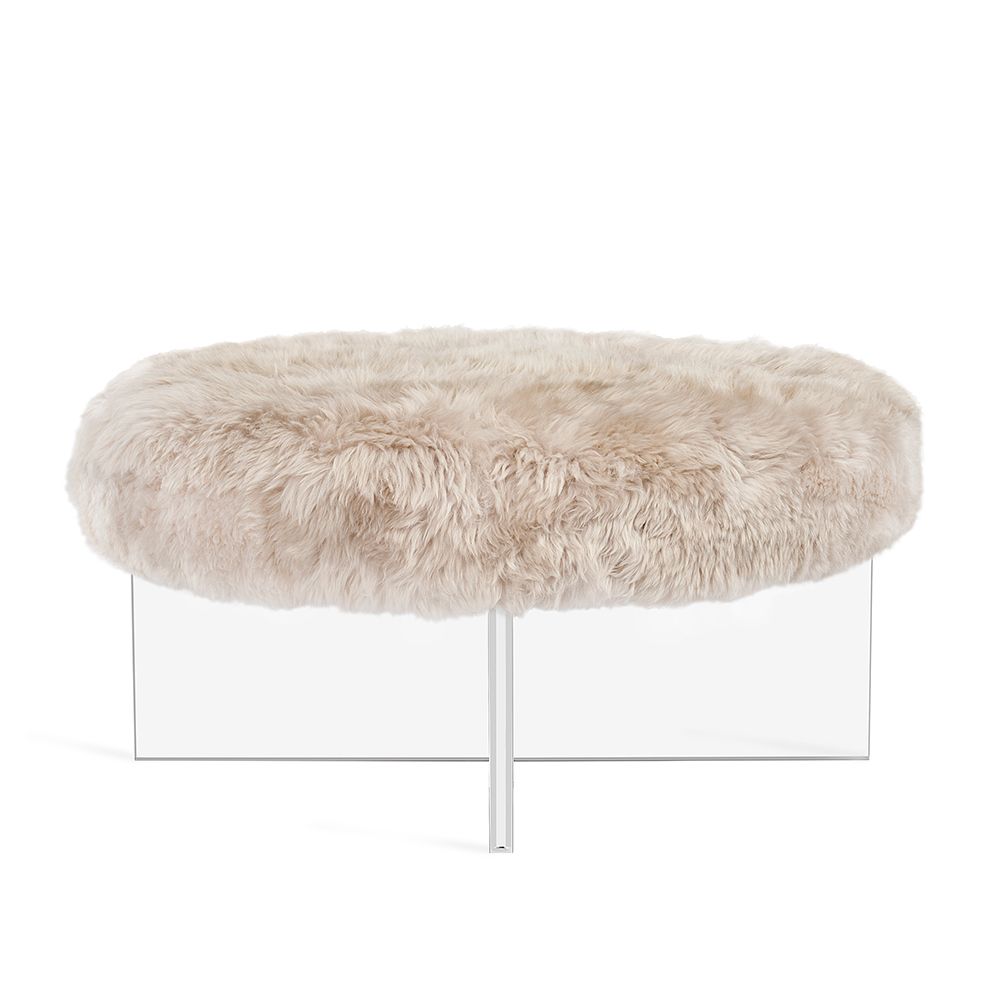 OTTOMAN ROUND TAUPE LAMBSKIN TOP (NRD)