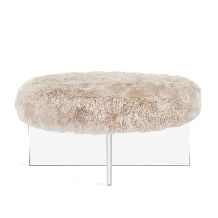OTTOMAN ROUND TAUPE LAMBSKIN TOP (NRD)