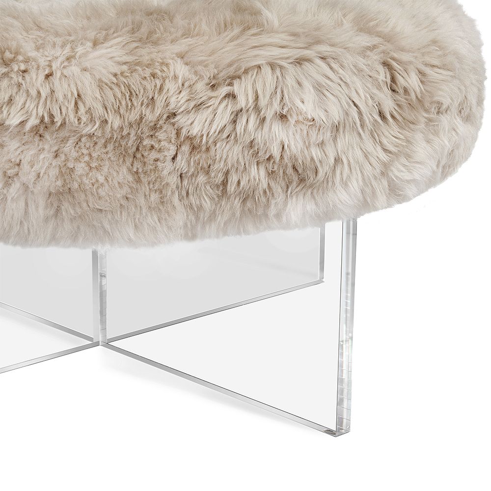 OTTOMAN ROUND TAUPE LAMBSKIN TOP (NRD)