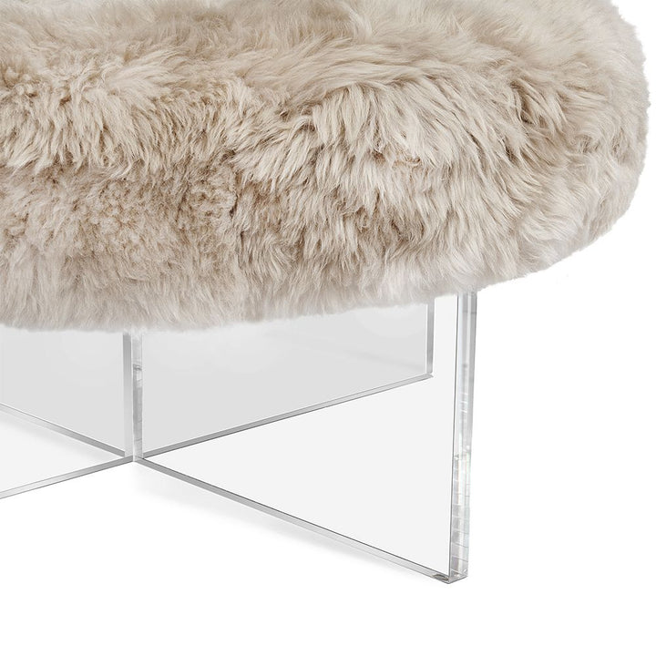 OTTOMAN ROUND TAUPE LAMBSKIN TOP (NRD)