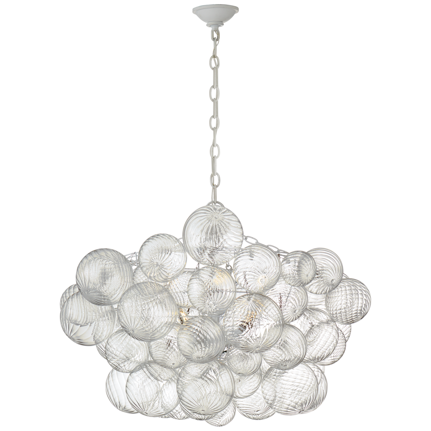 CHANDELIER PLASTER WHITE & CLEAR SWIRLED GLASS LARGE