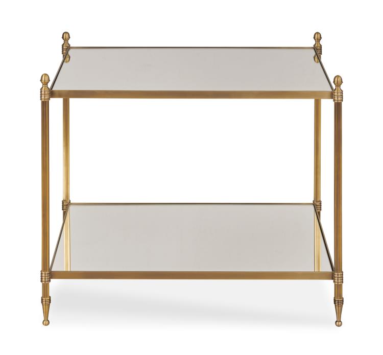 SIDE TABLE ANRIQUE BRASS & MIRROR