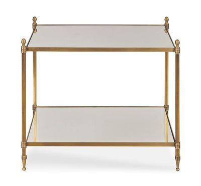 SIDE TABLE ANRIQUE BRASS & MIRROR