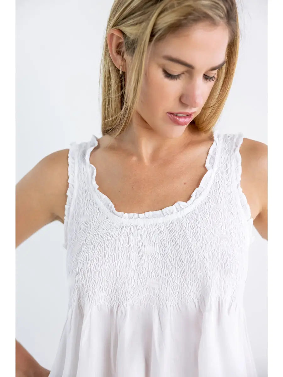 NIGHTGOWN WHITE COTTON DELICATE SMOCKING