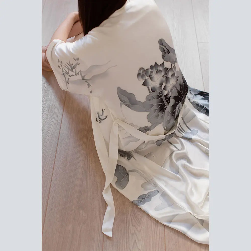 ROBE SILK HANDPAINTED LOTUS LONG