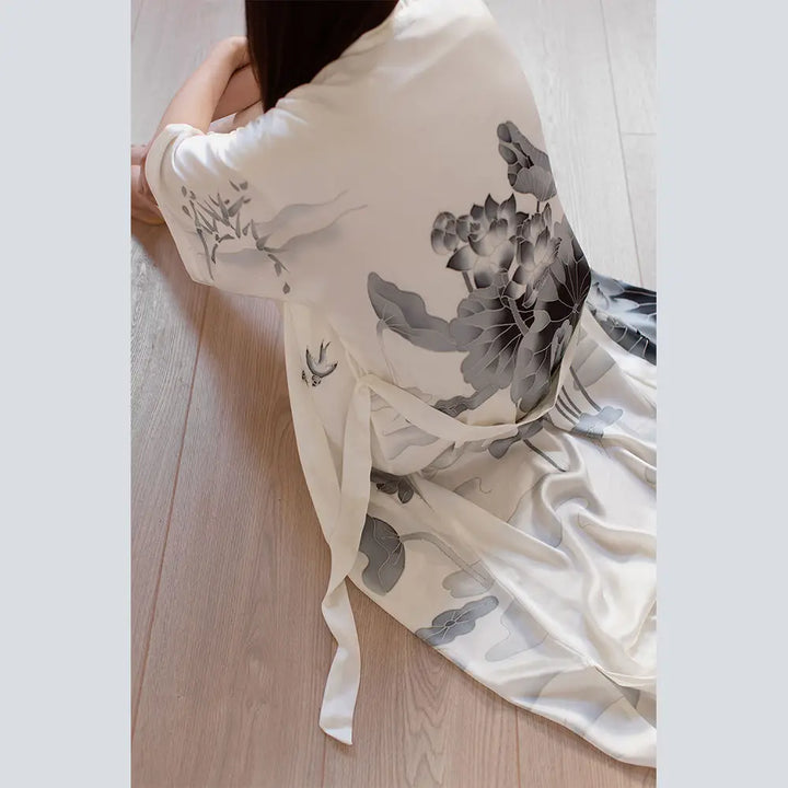 ROBE SILK HANDPAINTED LOTUS LONG