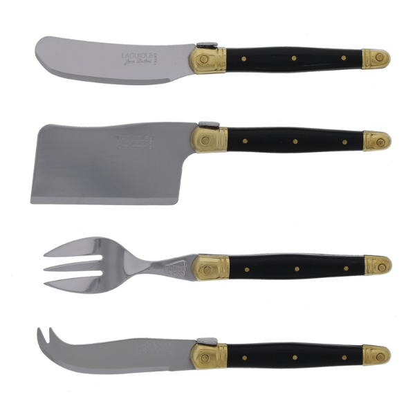 4 PC CHEESE SET IN BLACK AND BRASS