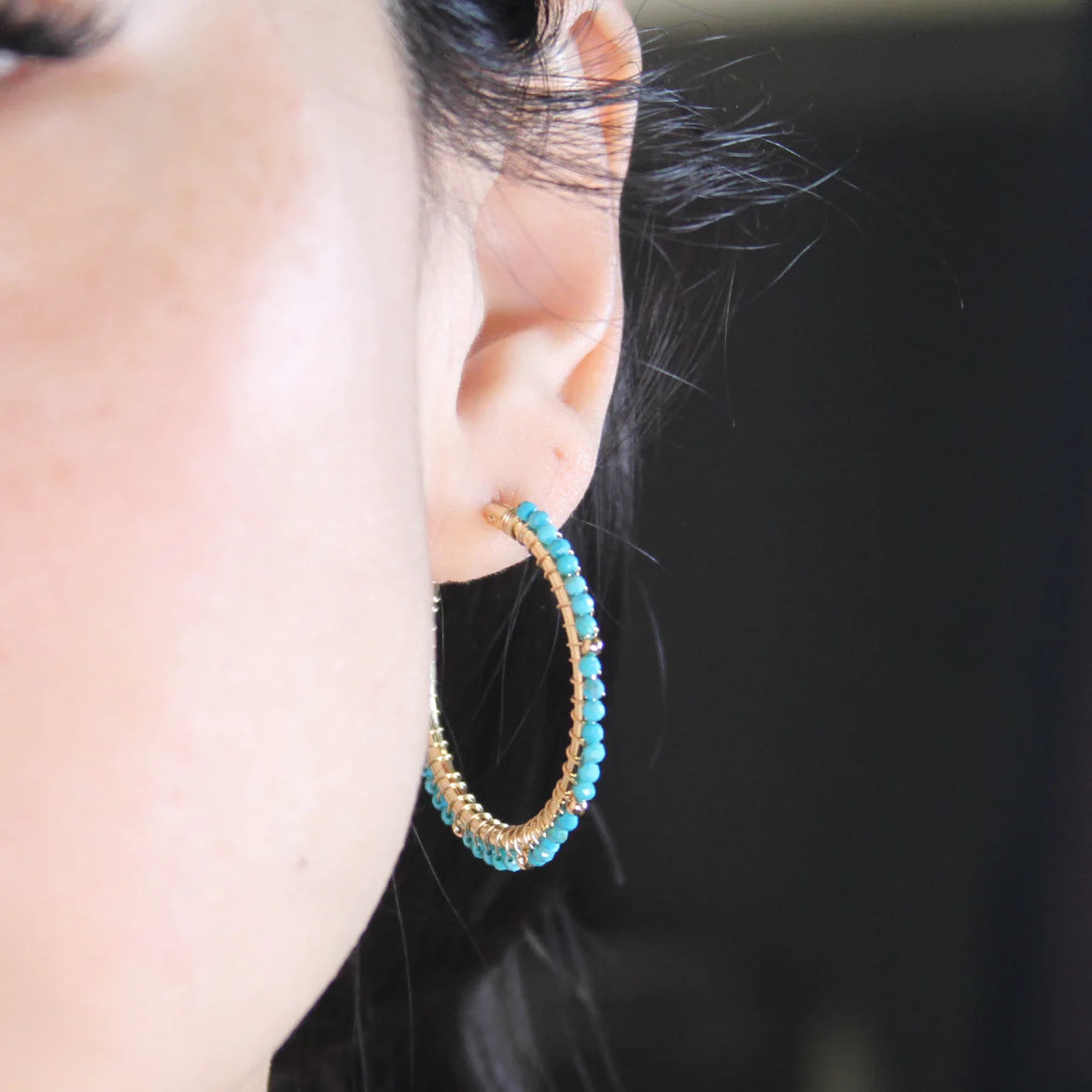 EARRING BEADED HOOPS TURQUOISE #60541