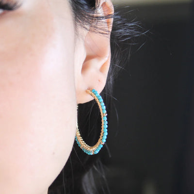 EARRING BEADED HOOPS TURQUOISE #60541