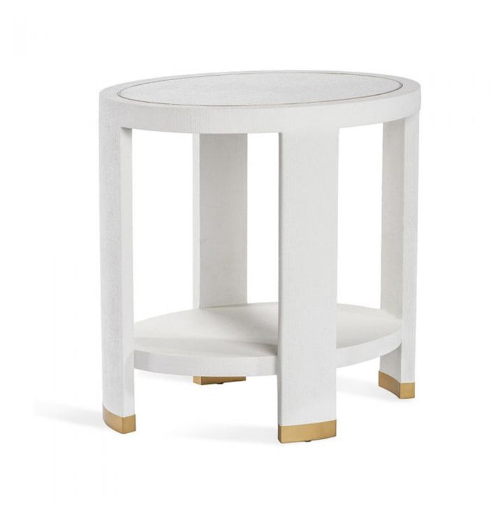 SIDE TABLE FAUX LINEN WITH BRASS #60857 (NRD)