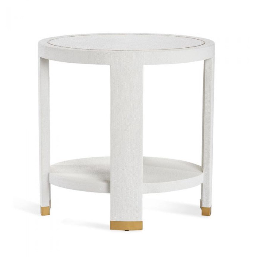 SIDE TABLE FAUX LINEN WITH BRASS #60857 (NRD)
