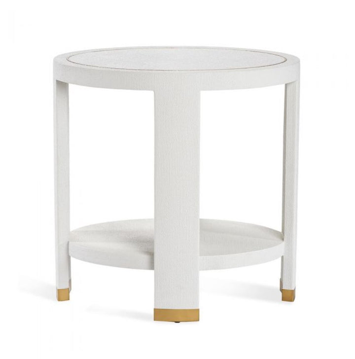 SIDE TABLE FAUX LINEN WITH BRASS #60857 (NRD)