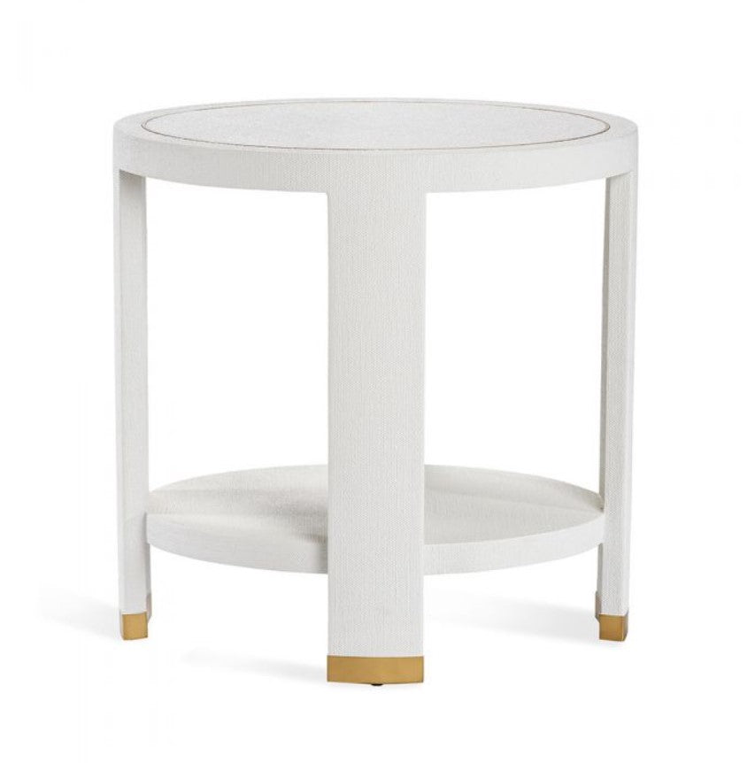 SIDE TABLE FAUX LINEN WITH BRASS
