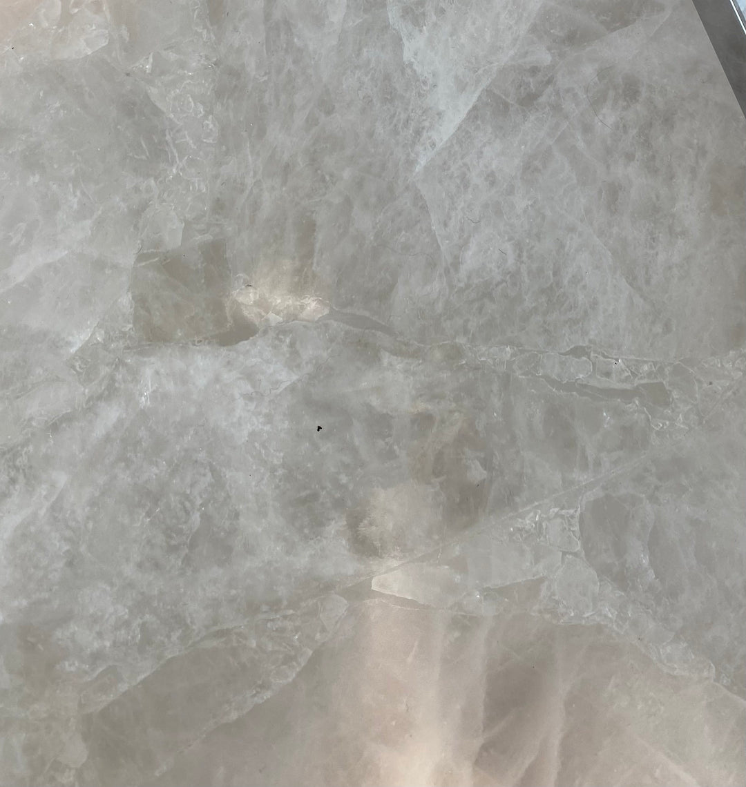 SIDE TABLE FAUX LINEN WITH BRASS #60857 (NRD)