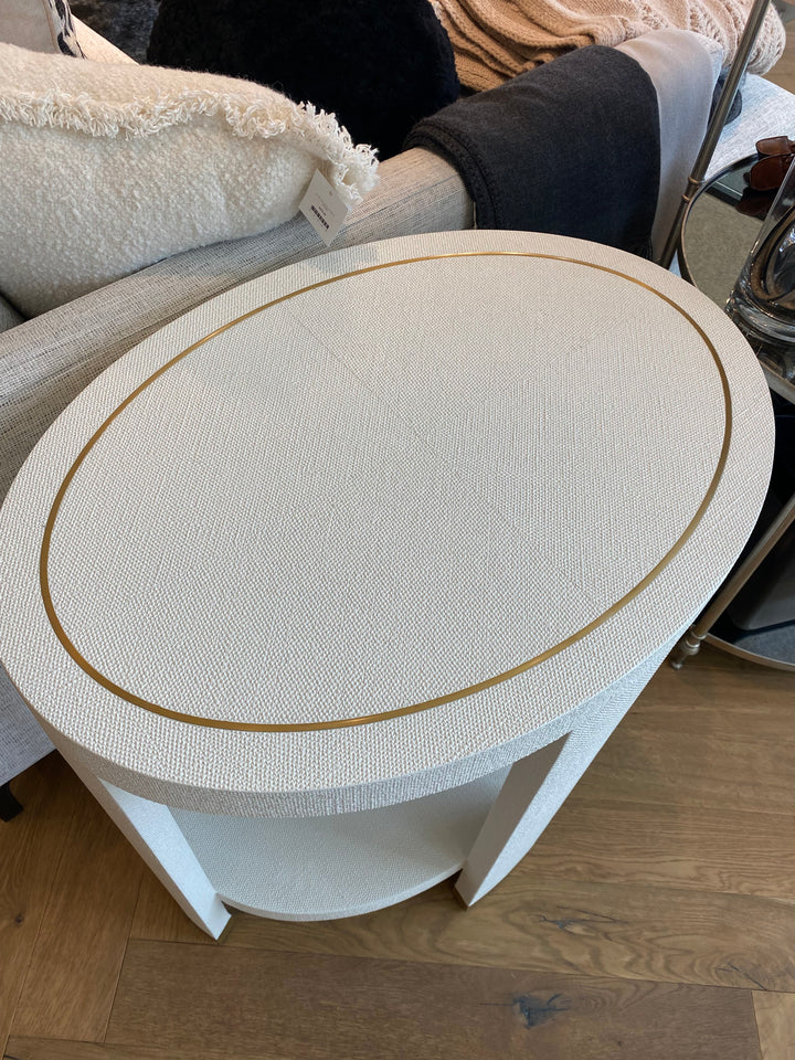 SIDE TABLE FAUX LINEN WITH BRASS #60857 (NRD)