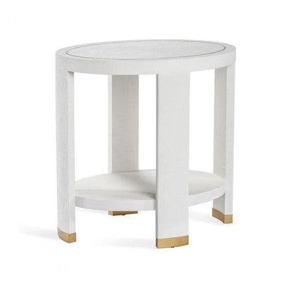 SIDE TABLE FAUX LINEN WITH BRASS