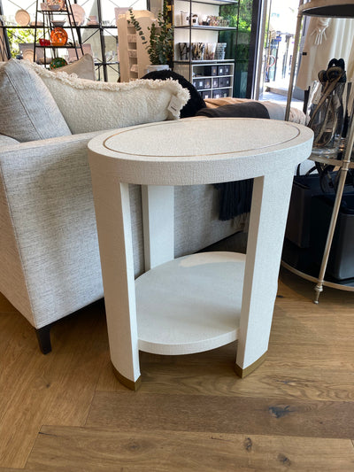 SIDE TABLE FAUX LINEN WITH BRASS