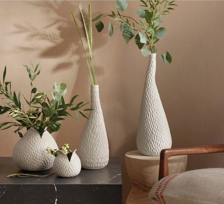 VASE TALL NATURAL CLAY CARVE