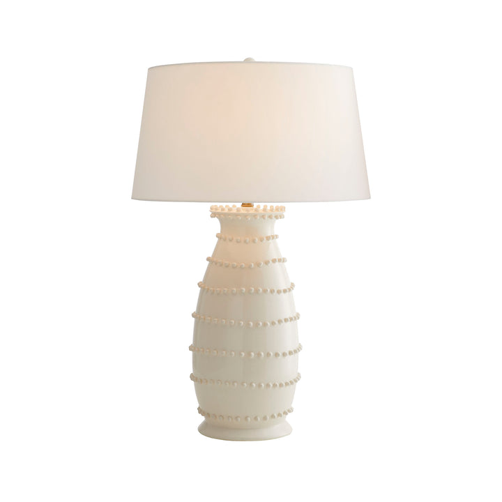 TABLE LAMP IVORY CRACKLED CERAMIC & BEADED BUMPS #61045