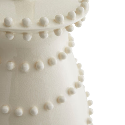 TABLE LAMP IVORY CRACKLED CERAMIC & BEADED BUMPS
