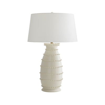 TABLE LAMP IVORY CRACKLED CERAMIC & BEADED BUMPS