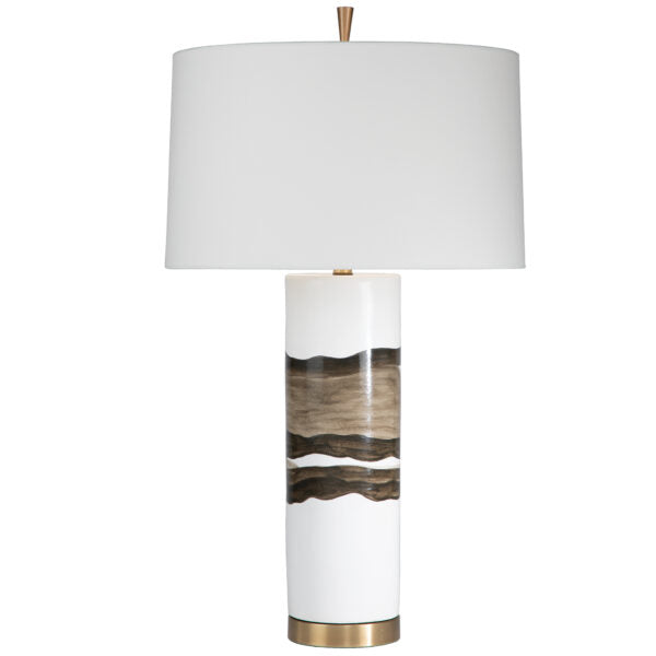 TABLE LAMP WHITE & BROWN ROUND