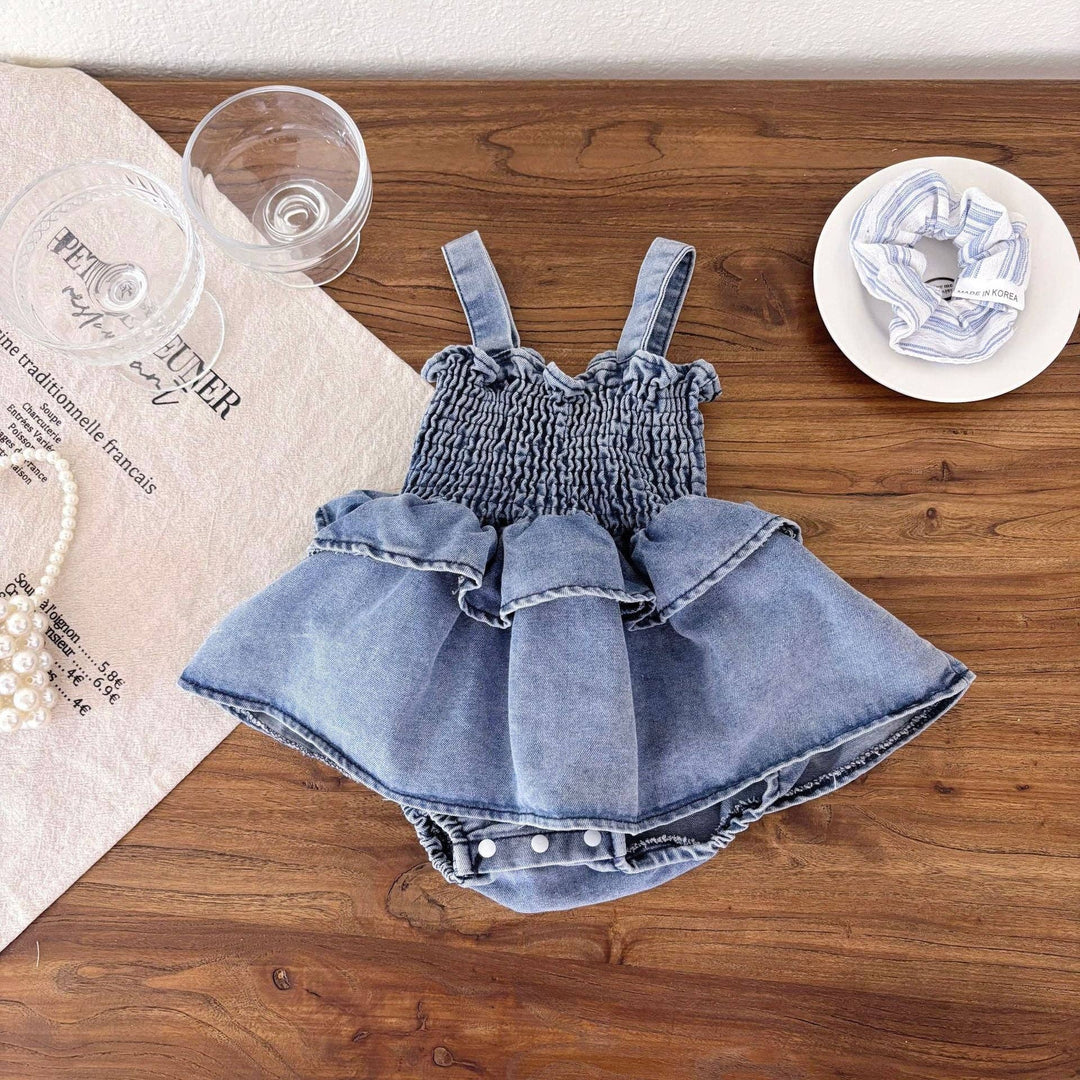ROMPER SLEEVELESS DENIM PLEATED DRESS