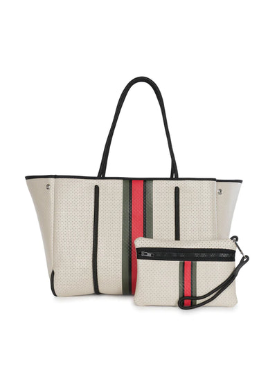 TOTE GREYSON BEIGE WITH RED STRIPE #61967