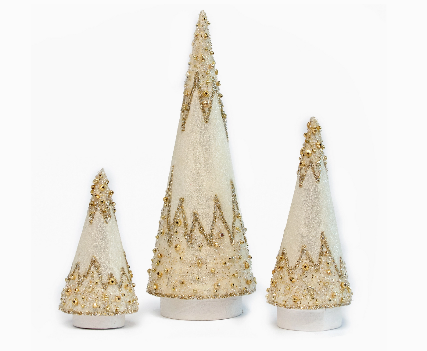 BEADS CONE TREE GLASS WHITE/GOLD (Available in 2 Sizes)