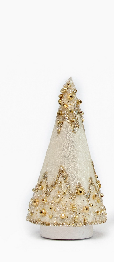 BEADS CONE TREE GLASS WHITE/GOLD (Available in 2 Sizes)