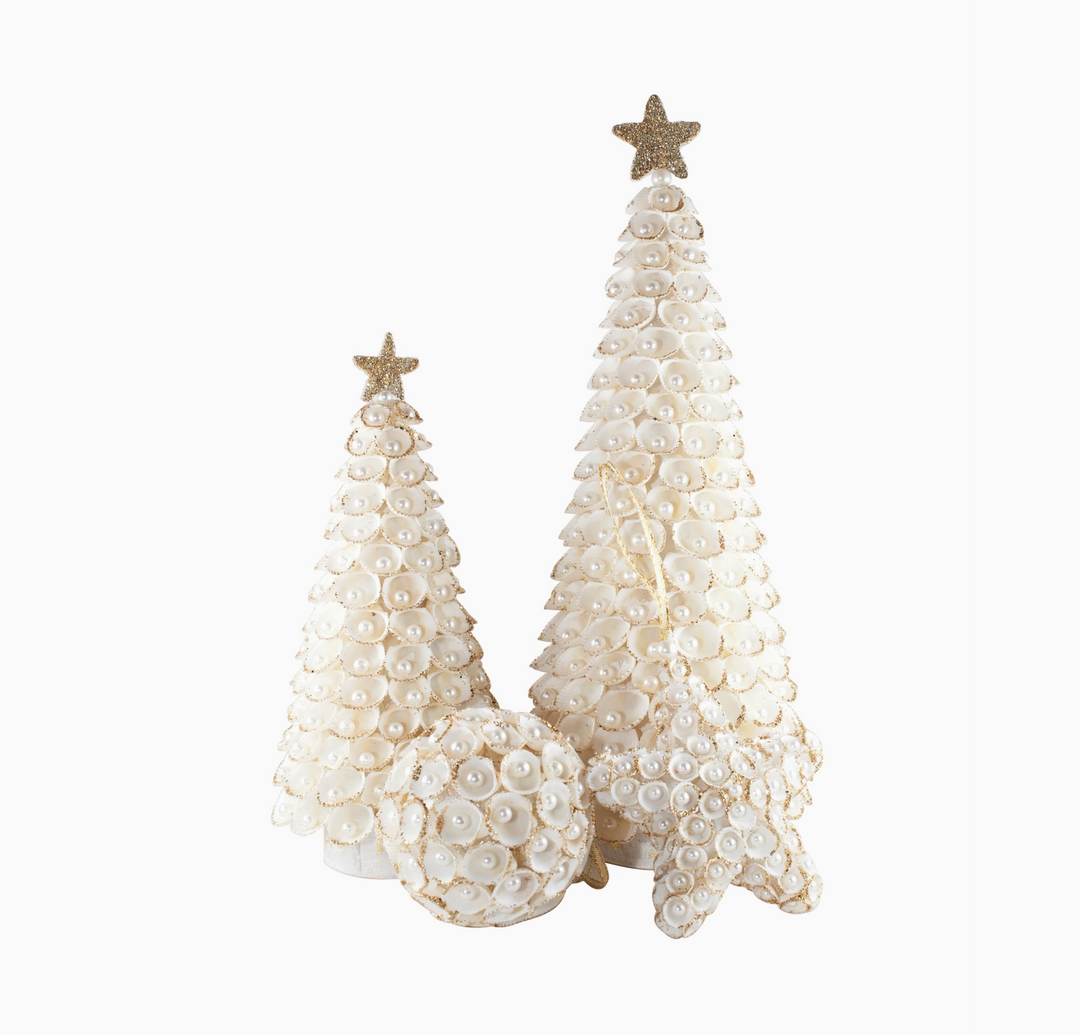 ORNAMENT CONE TREE WITH PEARLS WHITE & GOLD